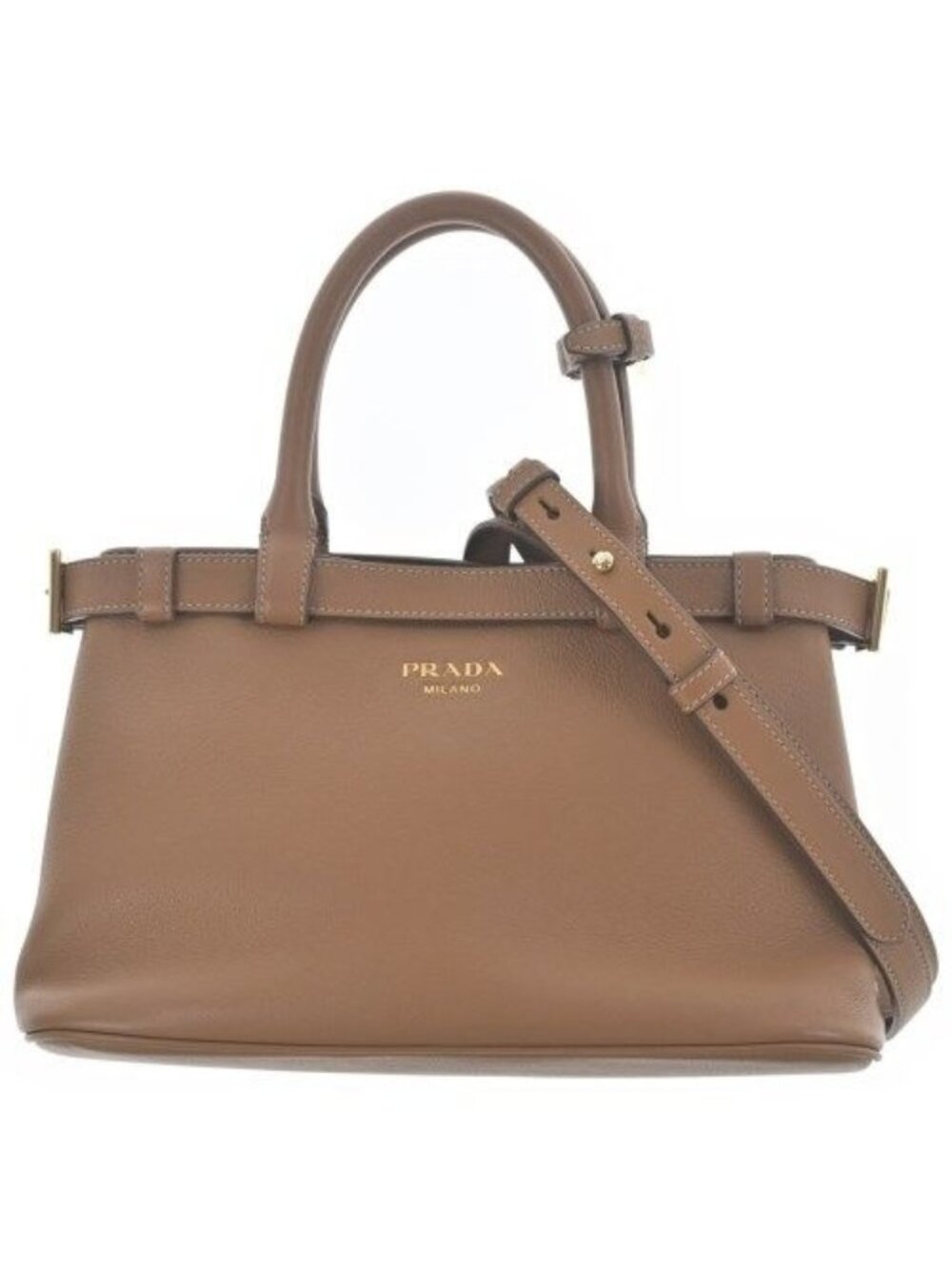 Prada Buckle Double with Belt Small Soft Gray Leather Handbag